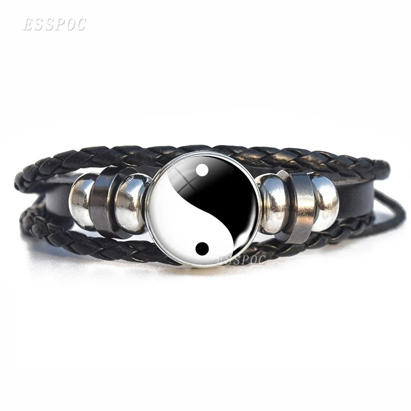 Black White Tai Chi Snap Button Bracelet Different Design Yin Yang Jewelry Steampunk Leather Bangle Weave Jewelry Bracelet - Image 10