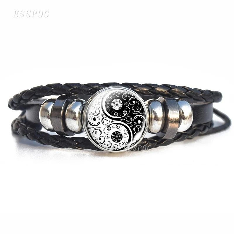 Black White Tai Chi Snap Button Bracelet Different Design Yin Yang Jewelry Steampunk Leather Bangle Weave Jewelry Bracelet - Image 11