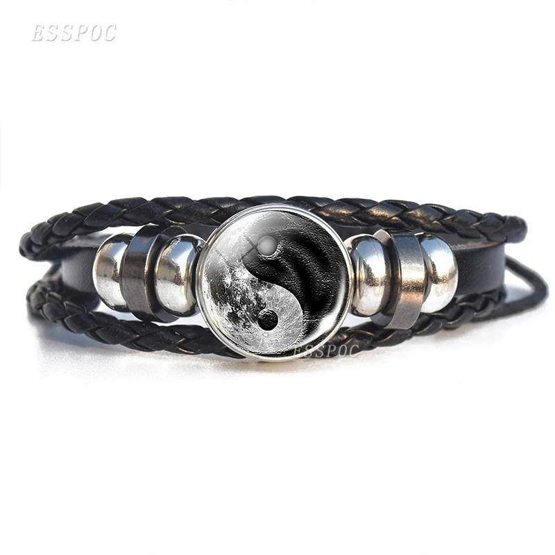 Black White Tai Chi Snap Button Bracelet Different Design Yin Yang Jewelry Steampunk Leather Bangle Weave Jewelry Bracelet - Image 4