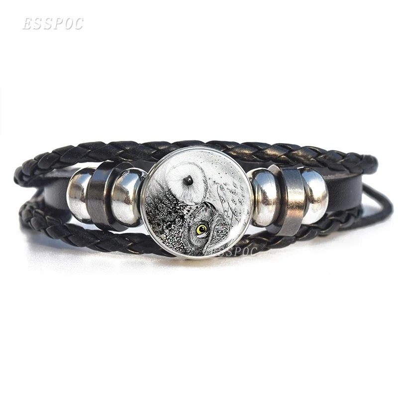 Black White Tai Chi Snap Button Bracelet Different Design Yin Yang Jewelry Steampunk Leather Bangle Weave Jewelry Bracelet - Image 5