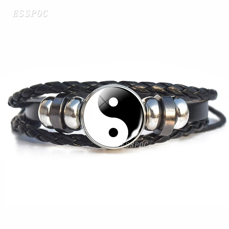 Black White Tai Chi Snap Button Bracelet Different Design Yin Yang Jewelry Steampunk Leather Bangle Weave Jewelry Bracelet - Image 9