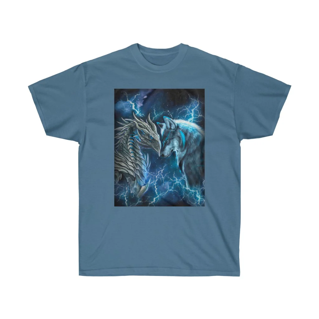 Dragon and Wolf Blue Lighting T-Shirt - Image 7