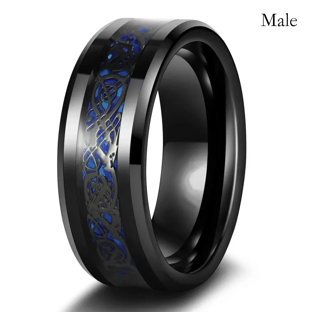 Fashion Couple Promise Rings Romantic Women Heart Blue Rhinestones Zircon Ring Men Stainless Steel Celtic Dragon Ring Jewelry - Image 6