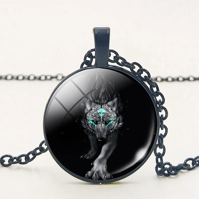 Gothic Custom Necklace Nordic Glass Wolf Cabochon Dark Necklace Pendant Jewelry - Image 14