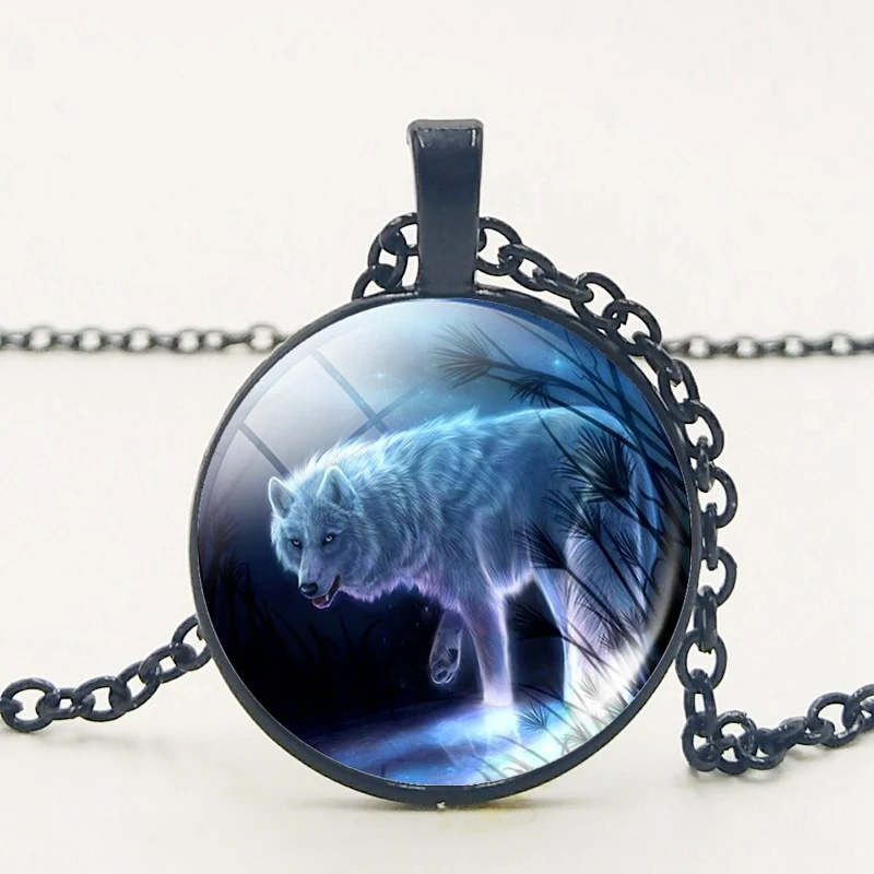 Gothic Custom Necklace Nordic Glass Wolf Cabochon Dark Necklace Pendant Jewelry - Image 26