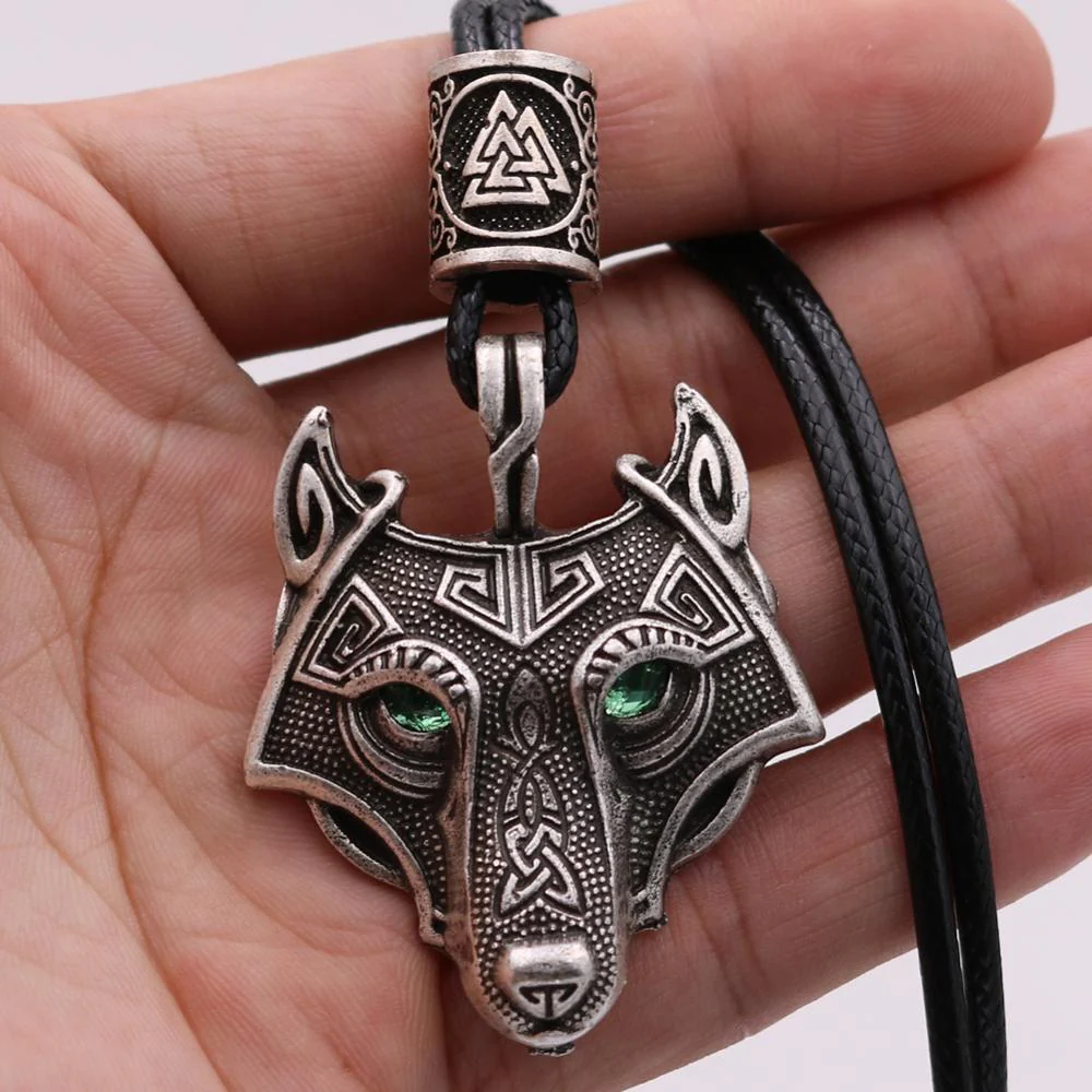 Green Black Red Eyes Wolf Different Amulet Pendant Nordic Bead Valknut Trinity Viking Necklace Talisman Wicca Jewelry - Image 3