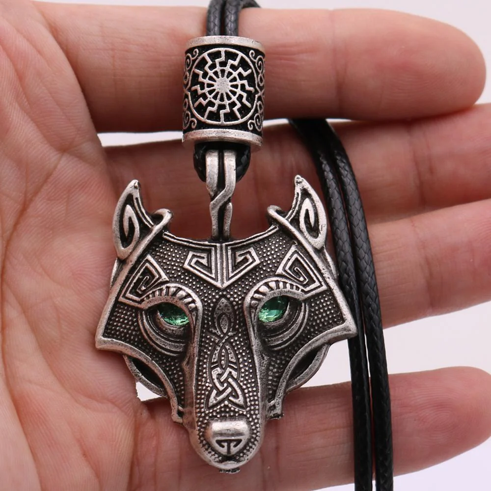 Green Black Red Eyes Wolf Different Amulet Pendant Nordic Bead Valknut Trinity Viking Necklace Talisman Wicca Jewelry - Image 4