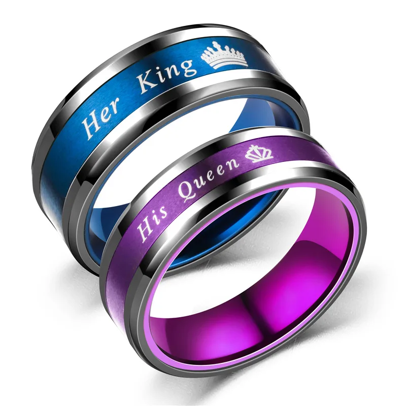 Her King His Queen Stainless Steel Women Men Crown Romantic Ring Jewelry - Image 3