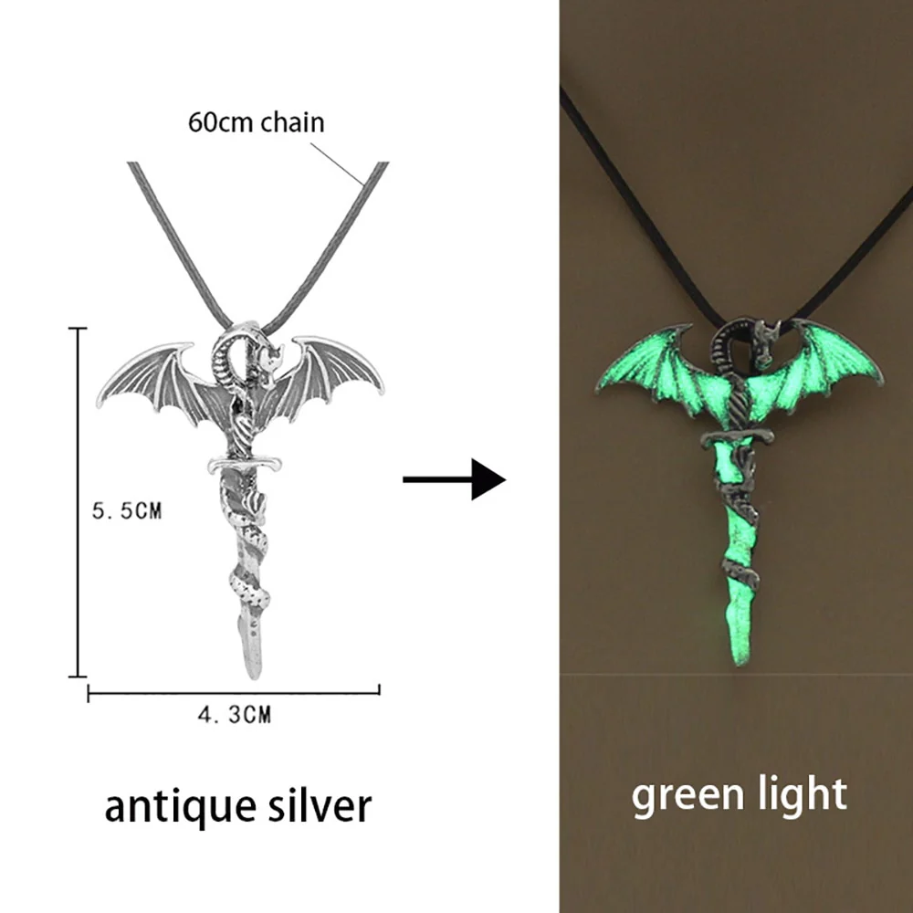 Luminous Necklace Glow In The Dark Sword Vintage Dragon Pendant Necklace Jewelry - Image 4