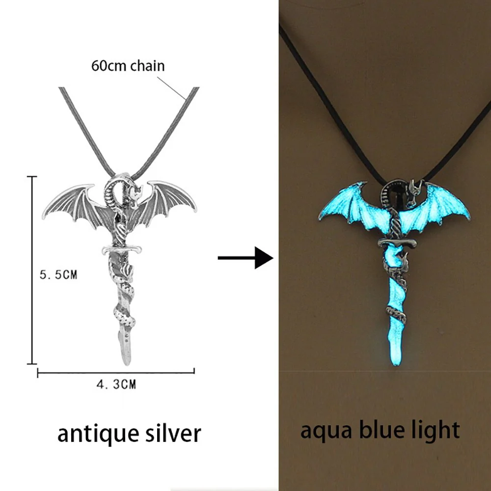 Luminous Necklace Glow In The Dark Sword Vintage Dragon Pendant Necklace Jewelry - Image 6
