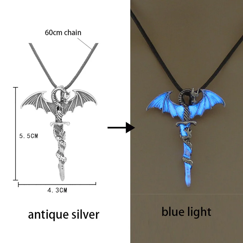 Luminous Necklace Glow In The Dark Sword Vintage Dragon Pendant Necklace Jewelry - Image 7
