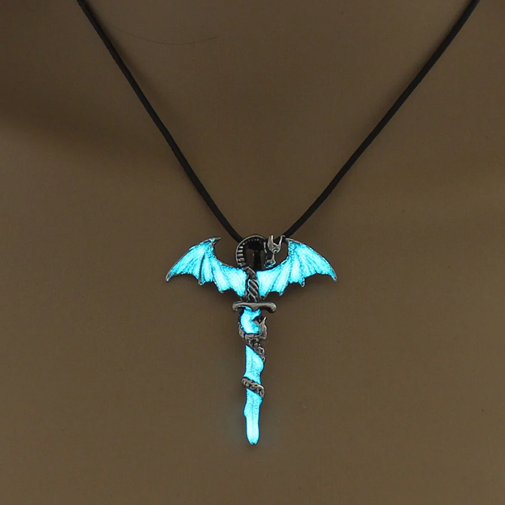 Luminous Necklace Glow In The Dark Sword Vintage Dragon Pendant Necklace Jewelry - Image 9