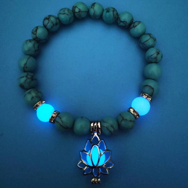 Natural Stones Luminous Glowing In The Dark Lotus Flower Shaped Charm Bracelet Different Colors Jewelry - Image 4
