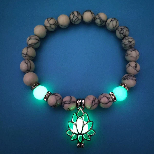 Natural Stones Luminous Glowing In The Dark Lotus Flower Shaped Charm Bracelet Different Colors Jewelry - Image 5