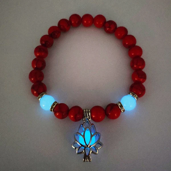 Natural Stones Luminous Glowing In The Dark Lotus Flower Shaped Charm Bracelet Different Colors Jewelry - Image 6
