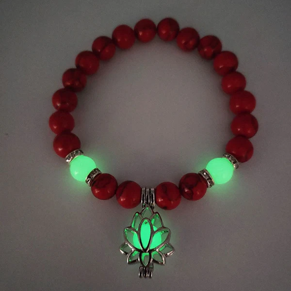 Natural Stones Luminous Glowing In The Dark Lotus Flower Shaped Charm Bracelet Different Colors Jewelry - Image 7