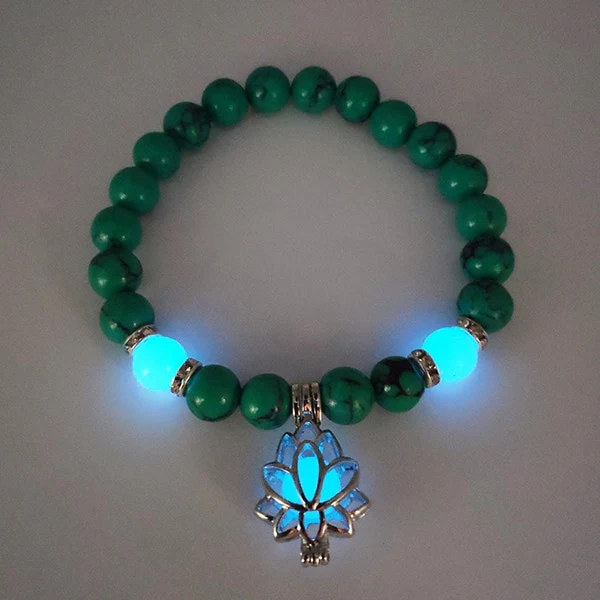 Natural Stones Luminous Glowing In The Dark Lotus Flower Shaped Charm Bracelet Different Colors Jewelry - Image 8