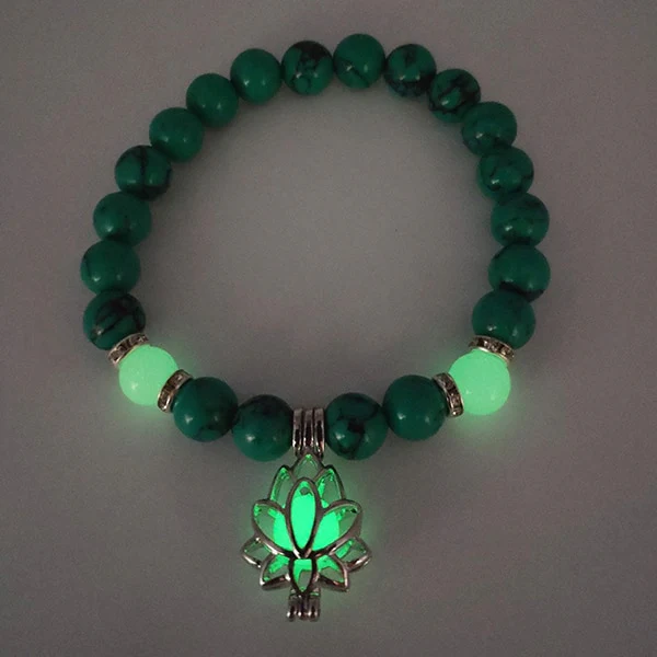 Natural Stones Luminous Glowing In The Dark Lotus Flower Shaped Charm Bracelet Different Colors Jewelry - Image 9