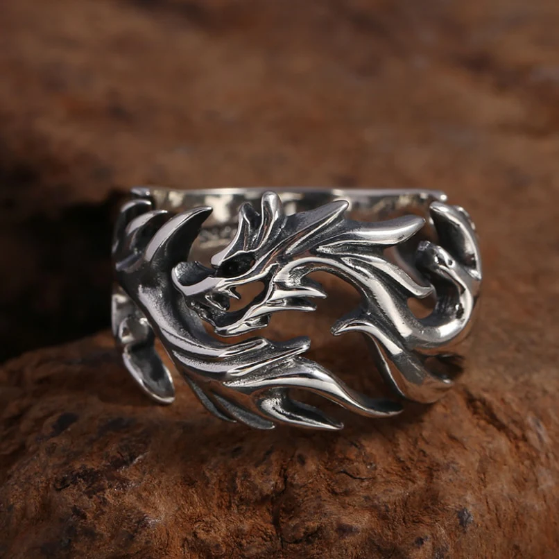 Real Silver Hollow Dragon Ring Sterling Silver Thai Silver Retro Dragon Trendy Ring Jewelry - Image 3