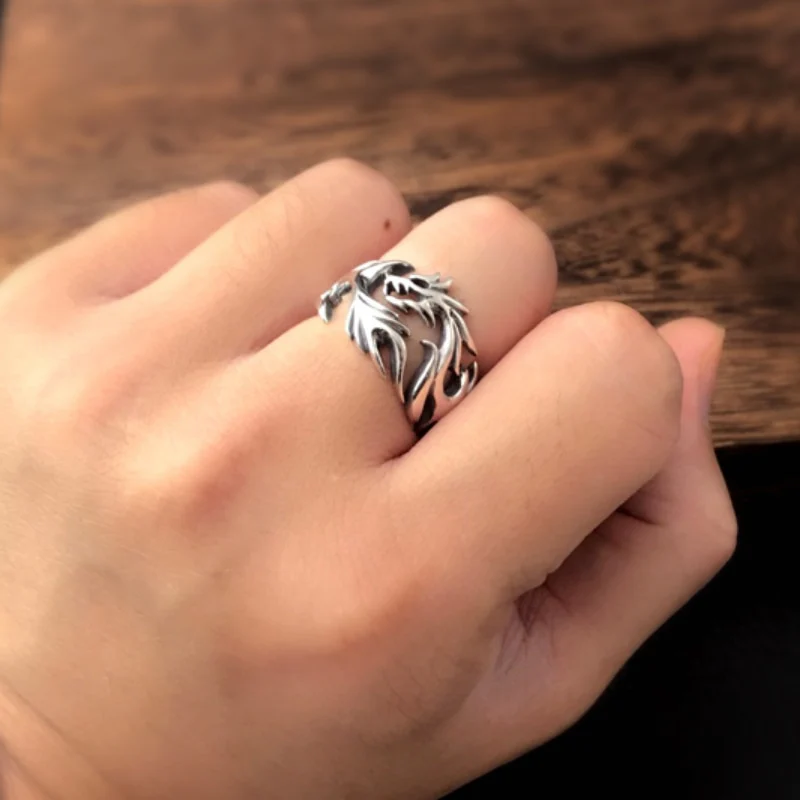 Real Silver Hollow Dragon Ring Sterling Silver Thai Silver Retro Dragon Trendy Ring Jewelry - Image 4