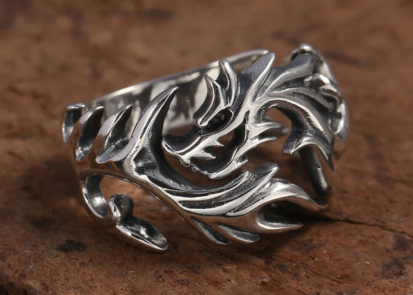 Real Silver Hollow Dragon Ring Sterling Silver Thai Silver Retro Dragon Trendy Ring Jewelry - Image 5