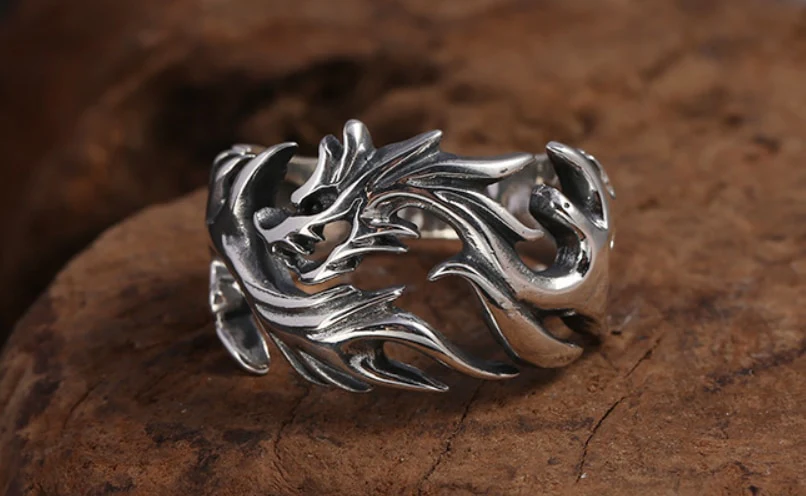Real Silver Hollow Dragon Ring Sterling Silver Thai Silver Retro Dragon Trendy Ring Jewelry - Image 6