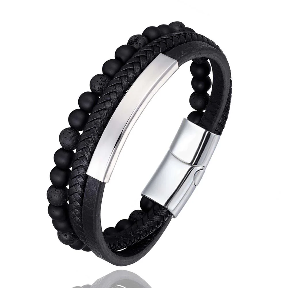 Stainless Steel Stone Beads Bracelet Tiger Stone Bangle Bracelet Stainless Steel Punk Leather Jewelry - Image 6