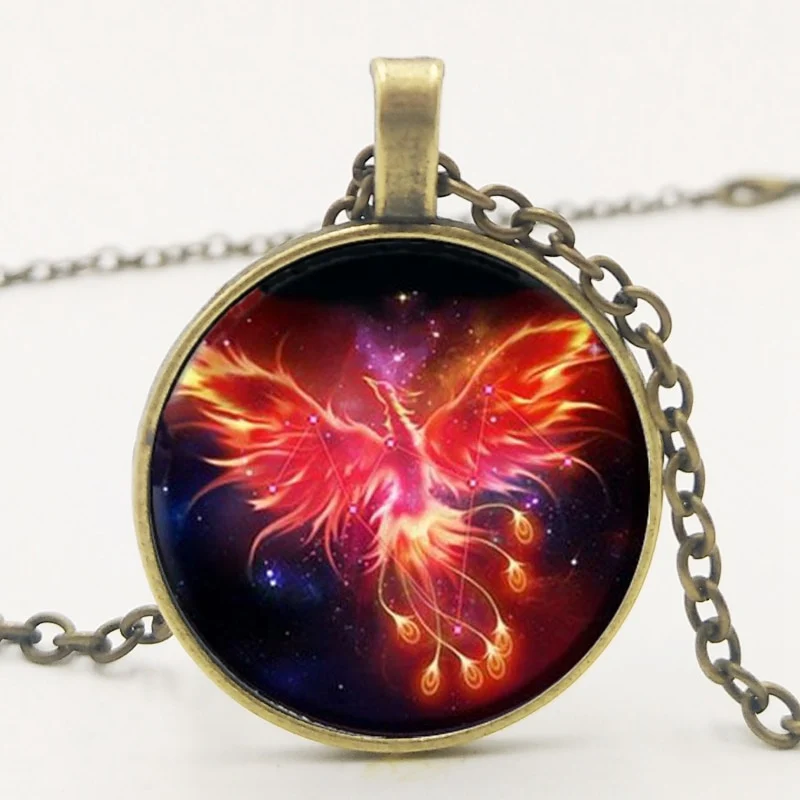 Starry Sky Beast Phoenix Constellation Gold Saint Glass Pendant Necklace Classic Comic Memory Jewelry - Image 3