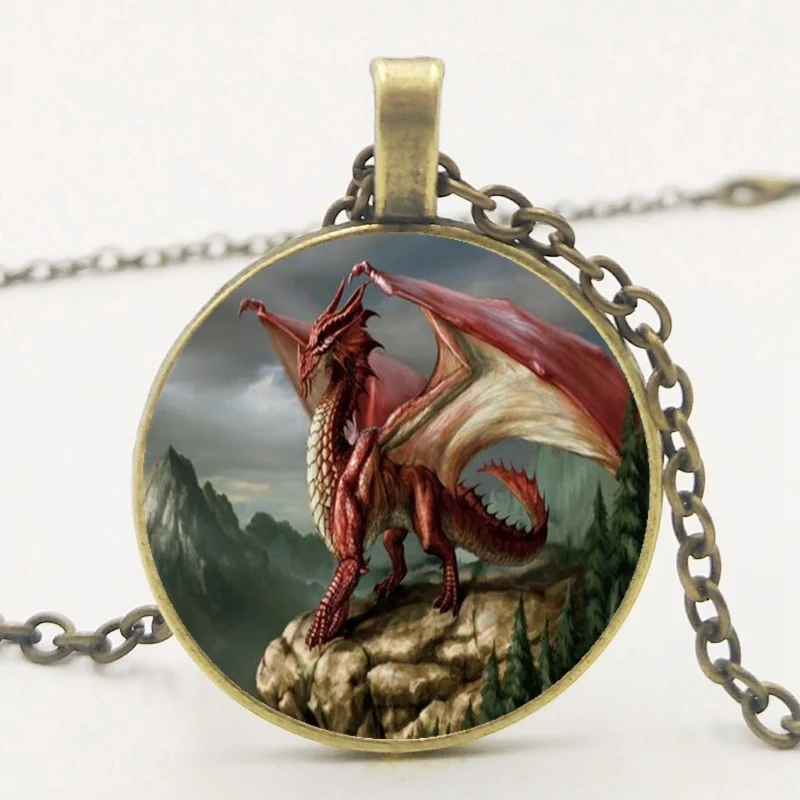 Western Red Dragon Wings Dragon Pendant Necklace Jewelry Red Dragon Pendant Necklace - Image 3